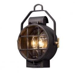 Point Lookout 2-Light Aged Silver with Polished Brass Accents Outdoor Wall Lantern Sconce by Troy Lighting
