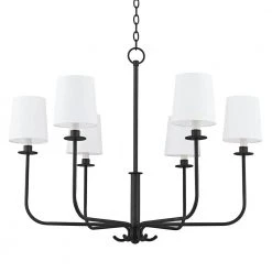 Bodhi 6-Light Black Chandelier with White Linen Shade by Troy Lighting