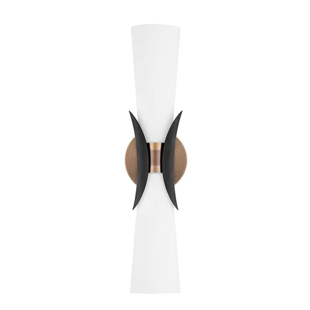 Muncie 2 Brass, Black Wall Sconce with White Glass Shade by Troy Lighting 3 Muncie 2 Brass, Black Wall Sconce with White Glass Shade by Troy Lighting