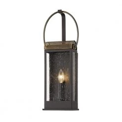 Holmes 1-Light Bronze and Brass Wall Sconce with Clear Seeded Glass Shade by Troy Lighting