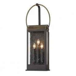Holmes 3-Light Bronze and Brass Wall Sconce with Clear Seeded Glass Shade by Troy Lighting