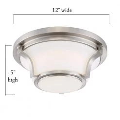 12 in. 120-Watt Equivalent Brushed Nickel 3000K CCT LED Ceiling Light Flush Mount with Frosted White Glass Shade by EnviroLite -Troy Lighting Sales brushed nickel envirolite flush mount lights ev1056 35 1d 1000