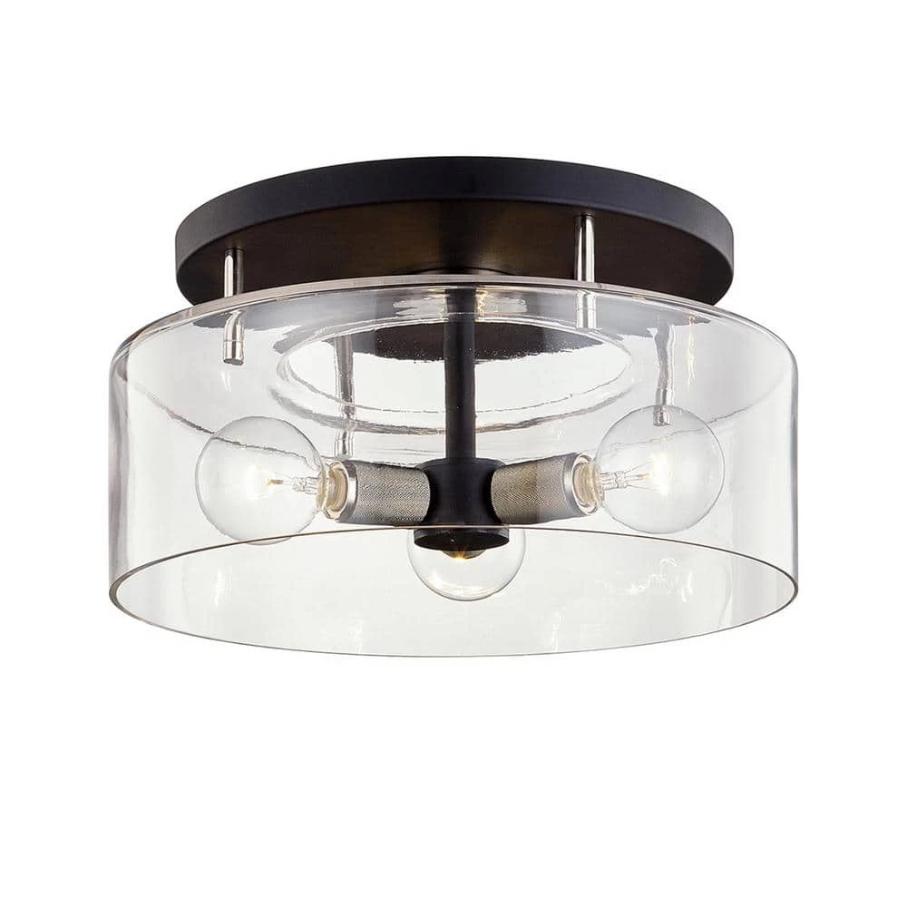 Bergamot Station 6.75 in. 3-Light Carbide Black and Polished Nickel Semi-Flush Mount by Troy Lighting 3 Bergamot Station 6.75 in. 3-Light Carbide Black and Polished Nickel Semi-Flush Mount by Troy Lighting