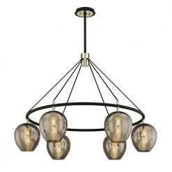 Iliad 6-Light Carbide Black 40 in. W Pendant with Plated Smoke Glass by Troy Lighting