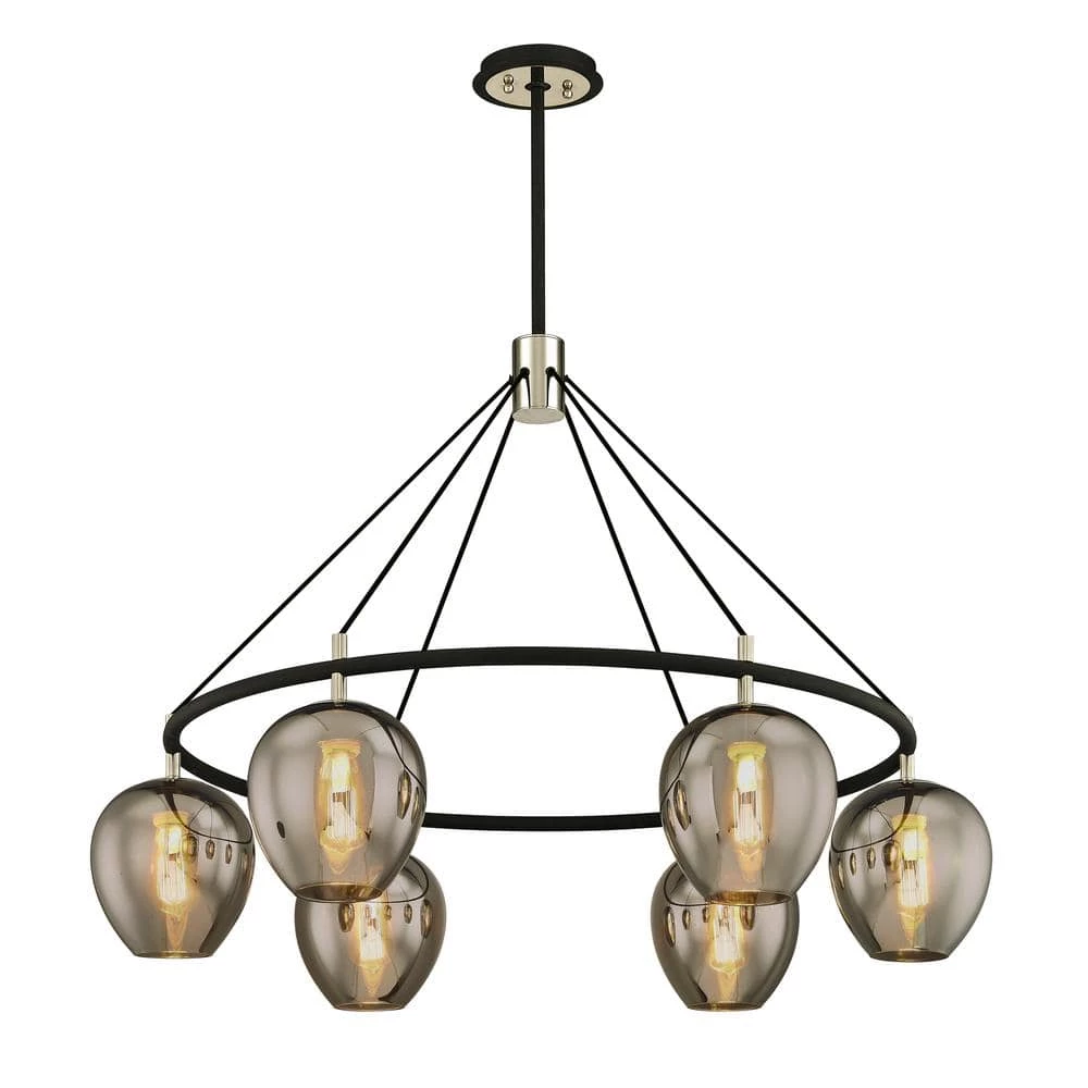 Iliad 6-Light Carbide Black 40 in. W Pendant with Plated Smoke Glass by Troy Lighting 3 Iliad 6-Light Carbide Black 40 in. W Pendant with Plated Smoke Glass by Troy Lighting