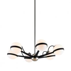 Ace 6-Light Carbide Black with Polished Nickel Accents Chandelier with Gloss Opal Shade by Troy Lighting