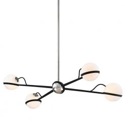 Ace 4-Light Carbide Black with Polished Nickel Accents Island Light with Gloss Opal Shade by Troy Lighting