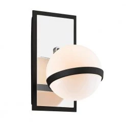 Ace 1-Light Carbide Black with Polished Nickel Accents Wall Sconce with Gloss Opal Shade by Troy Lighting
