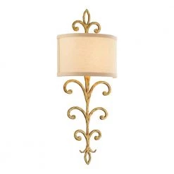 Crawford 2-Light Crawford Gold Wall Sconce with Hardback Linen Shade by Troy Lighting