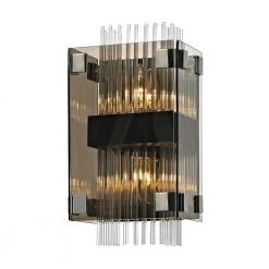 Apollo 2-Light Dark Bronze and Polished Chrome 14 in. W Wall Sconce with Plated Smoked Glass with Clear Glass Rods by Troy Lighting