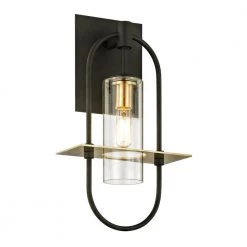 Smyth 1-Light Dark Bronze 14 in. H Outdoor Wall Lantern Sconce with Clear Glass by Troy Lighting