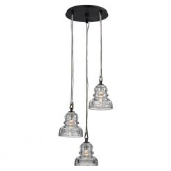 Menlo Park 3-Light Deep Bronze Cluster Pendant with Historic Clear Pressed Glass Shade by Troy Lighting -Troy Lighting Sales deep bronze troy lighting chandeliers f6053 4f 1000