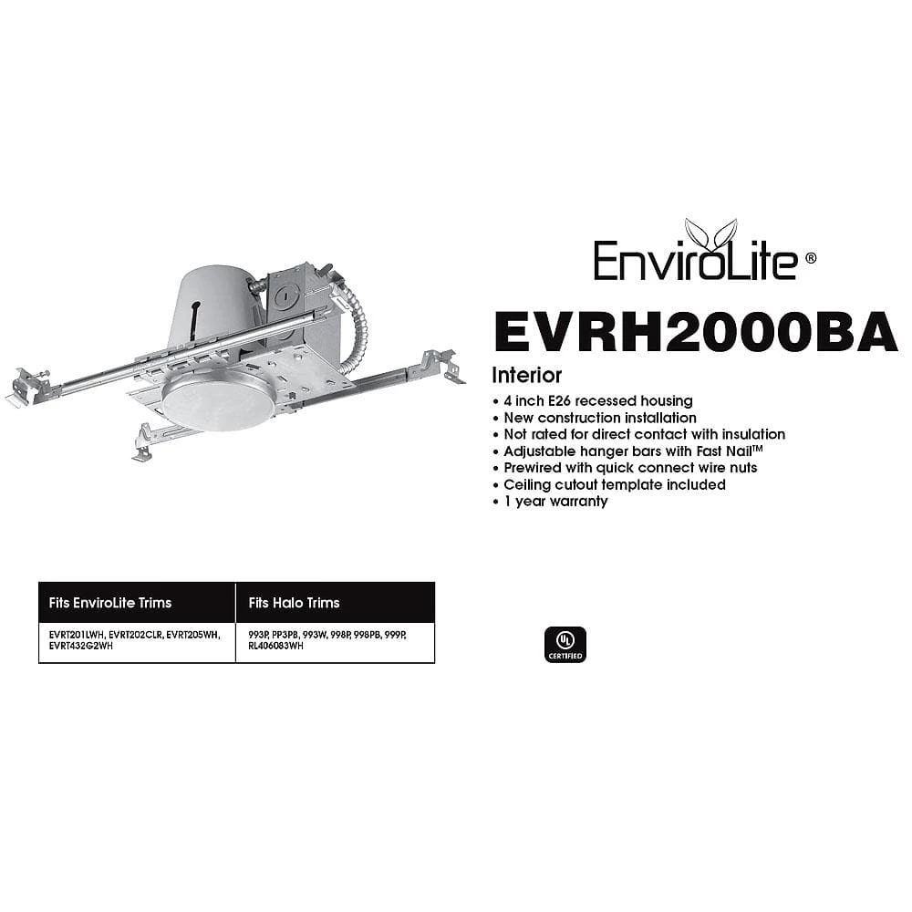 4 in. White New Construction Non-IC Recessed Housing (12-Pack) by EnviroLite 4 4 in. White New Construction Non-IC Recessed Housing (12-Pack) by EnviroLite - Image 2