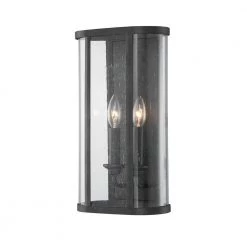 Chace 2-Light Forged Iron, Clear Seeded Outdoor Wall Lantern Sconce by Troy Lighting