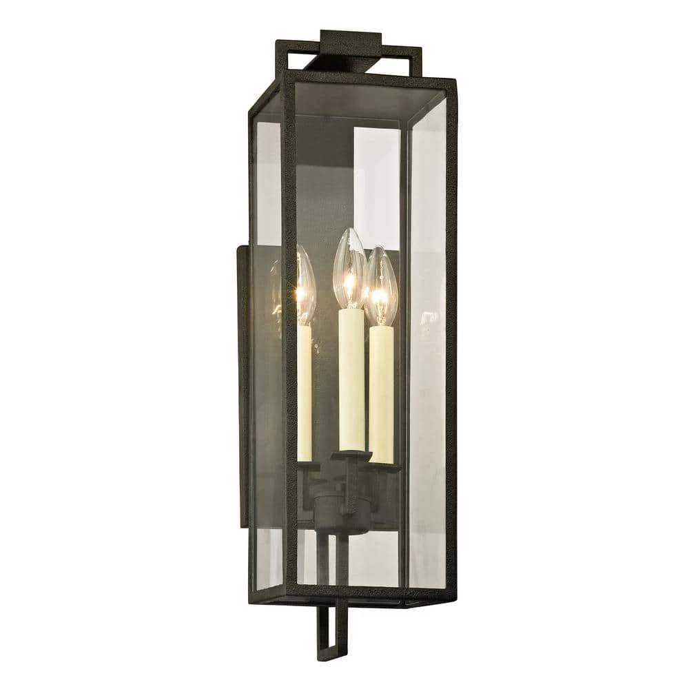 Beckham 3-Light Forged Iron 21.5 in. H Outdoor Wall Lantern Sconce with Clear Glass by Troy Lighting 3 Beckham 3-Light Forged Iron 21.5 in. H Outdoor Wall Lantern Sconce with Clear Glass by Troy Lighting