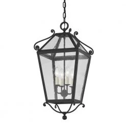 Santa Barbara County 4-Light French Iron, Clear Seeded Lantern Outdoor Pendant by Troy Lighting