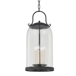Napa County 4-Light French Iron, Clear Seeded Lantern Pendant Light by Troy Lighting
