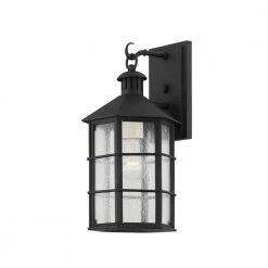Lake County 1-Light French Iron, Clear Seeded Outdoor Wall Lantern Sconce by Troy Lighting
