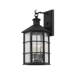 Lake County 4-Light French Iron, Clear Seeded Outdoor Wall Lantern Sconce by Troy Lighting