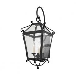Santa Barbara County 3-Light French Iron, Clear Seeded Outdoor Wall Lantern Sconce by Troy Lighting