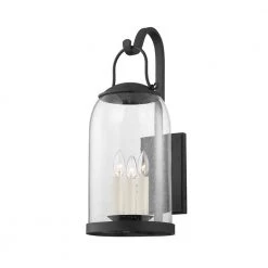 Napa County 3-Light French Iron, Clear Seeded Outdoor Wall Lantern Sconce by Troy Lighting