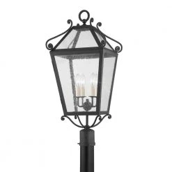 Santa Barbara County 4-Light French Iron, Clear Seeded Lantern Pendant Light by Troy Lighting