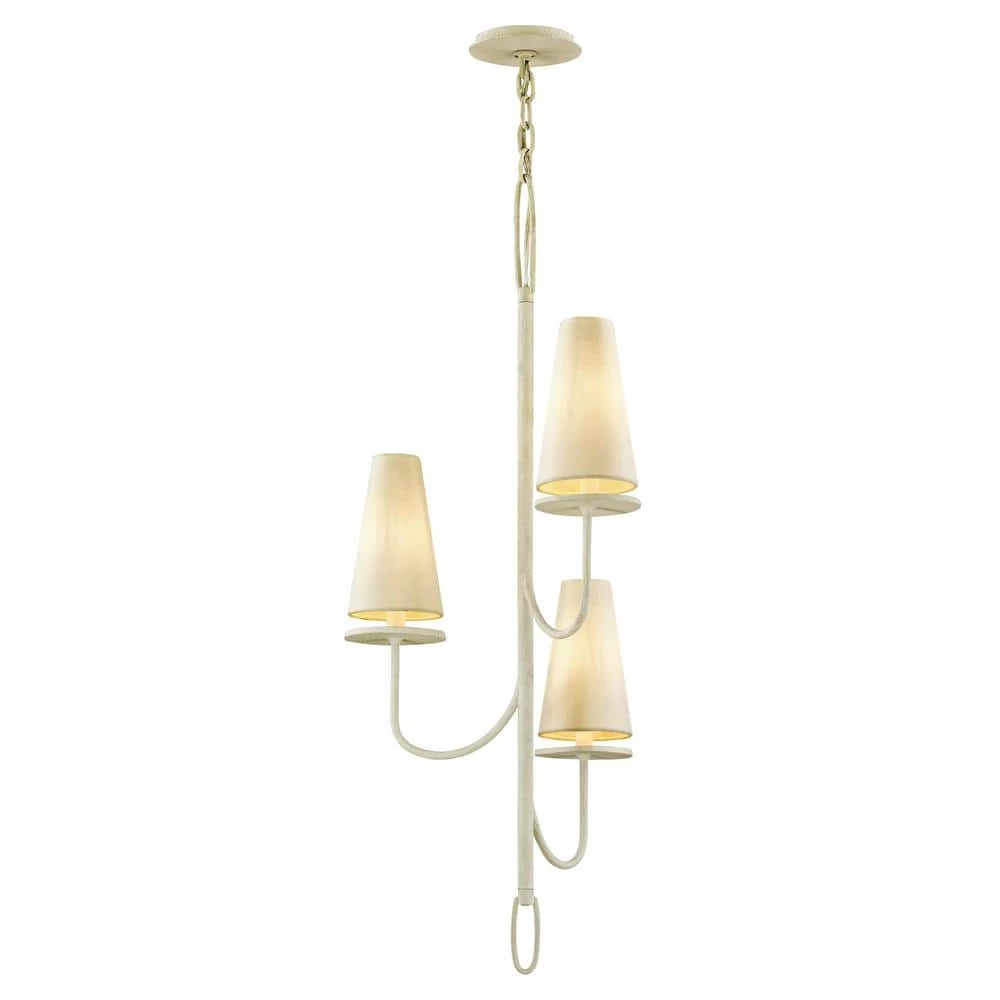 Marcel 3-Light Gesso White 18.25 in. D Chandelier with Off-White Hardback Cotton Shade by Troy Lighting 5 Marcel 3-Light Gesso White 18.25 in. D Chandelier with Off-White Hardback Cotton Shade by Troy Lighting - Image 3