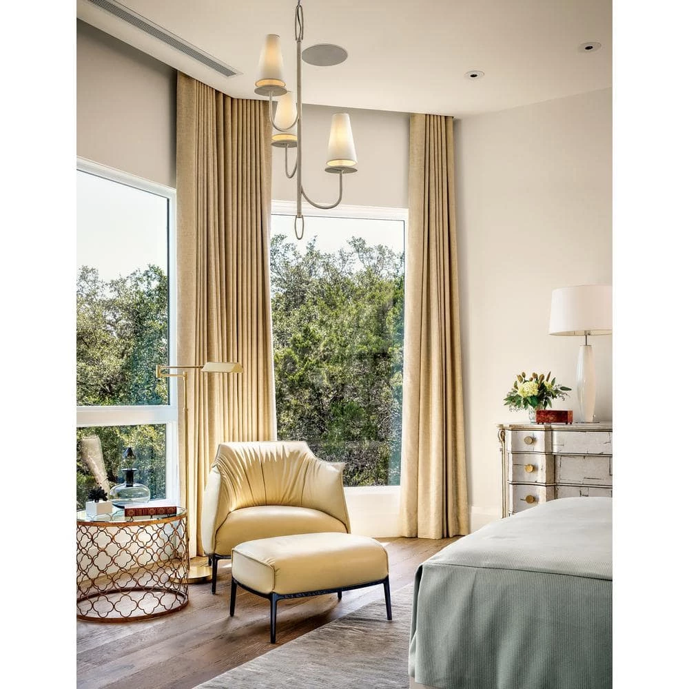 Marcel 3-Light Gesso White 18.25 in. D Chandelier with Off-White Hardback Cotton Shade by Troy Lighting 4 Marcel 3-Light Gesso White 18.25 in. D Chandelier with Off-White Hardback Cotton Shade by Troy Lighting - Image 2