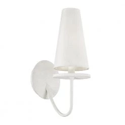 Marcel 1-Light Gesso White 14.25 in. H Wall Sconce with Off-White Hardback Cotton Shade by Troy Lighting