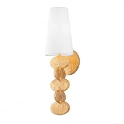 Ellios 1 Gold Wall Sconce with White Linen Shade by Troy Lighting