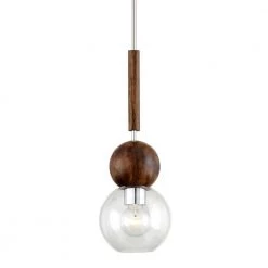 Arlo 1-Light Polished Stainless Steel and Natural Acacia Pendant by Troy Lighting