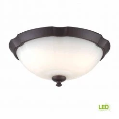 13 in. 120-Watt Equivalent Royal Bronze 3000K CCT LED Ceiling Light Flush Mount with Frosted White Glass Shade by EnviroLite 15 13 in. 120-Watt Equivalent Royal Bronze 3000K CCT LED Ceiling Light Flush Mount with Frosted White Glass Shade by EnviroLite -Troy Lighting Sales royal bronze envirolite flush mount lights ev1057 281 77 1000