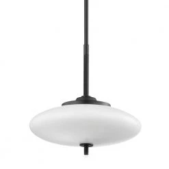 2-Light Satin Black/Black Leather, Opal White Shaded Pendant Light by Troy Lighting