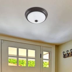 11 in. Satin Bronze Integrated 2700K CCT LED Ceiling Light Flush Mount with Alabaster Glass by EnviroLite -Troy Lighting Sales satin bronze envirolite flush mount lights evled502c 34 4f 1000