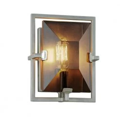 Prism 1-Light Silver Leaf Wall Sconce with Smoke Shade by Troy Lighting