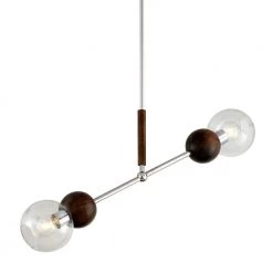 Arlo 2-Light Silver Polished Stainless Steel and Natural Acacia Pendant by Troy Lighting