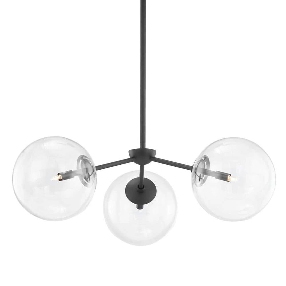 Madrid 3-Light Soft Black Clear Chandelier with Clear Glass Shade by Troy Lighting 3 Madrid 3-Light Soft Black Clear Chandelier with Clear Glass Shade by Troy Lighting