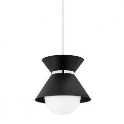 Scout 1-Light Soft Black Polished Nickel, Opal Shiny Cone Pendant by Troy Lighting