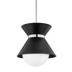 Scout 1-Light Soft Black Polished Nickel, Opal Shiny Cone Pendant by Troy Lighting