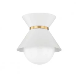 Scout 10 in. 1-Light Soft White Patina Brass, Opal Shiny Flush Mount by Troy Lighting
