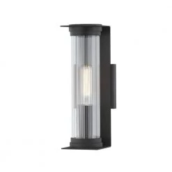 Presley 1-Light Textured Black, Clear Ribbed Wall Sconce by Troy Lighting