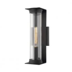 Presley 1-Light Textured Black, Clear Ribbed Wall Sconce by Troy Lighting