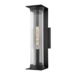 Presley 1-Light Textured Black, Clear Ribbed Wall Sconce by Troy Lighting