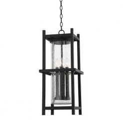 Carlo 4-Light Textured Black, Clear Seeded Lantern Outdoor Pendant by Troy Lighting
