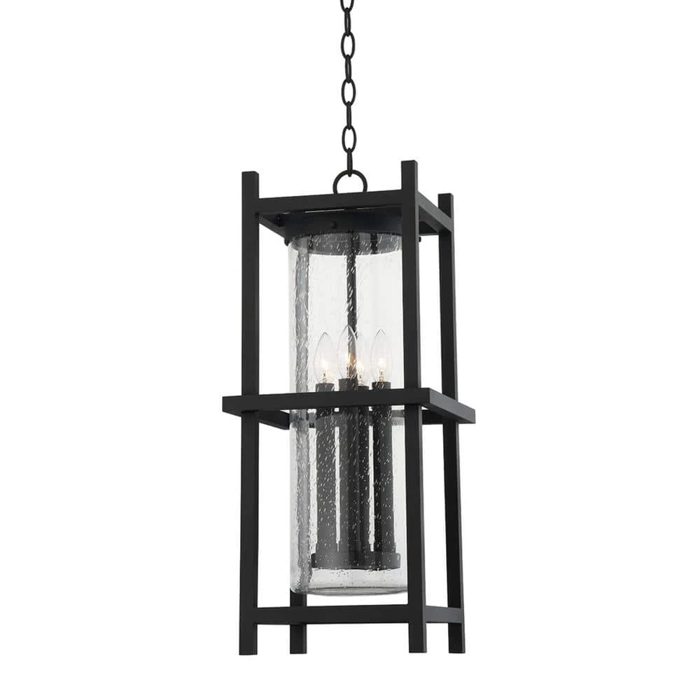 Carlo 4-Light Textured Black, Clear Seeded Lantern Outdoor Pendant by Troy Lighting 3 Carlo 4-Light Textured Black, Clear Seeded Lantern Outdoor Pendant by Troy Lighting