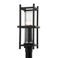 Carlo 8.5 in. 3-Light Textured Black, Clear Seeded Post by Troy Lighting