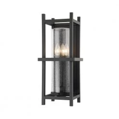 Carlo 3-Light Textured Black, Clear Seeded Wall Sconce by Troy Lighting
