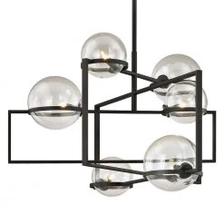 Elliot 6-Light Textured Black 30 in. W Pendant with Clear Glass by Troy Lighting
