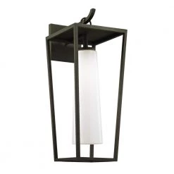 Mission Beach 1-Light Textured Black 23 in. H Outdoor Wall Lantern Sconce with Opal White Glass by Troy Lighting