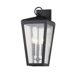 Mariden 3-Light Textured Black Wall Sconce with Clear Seeded Glass Shade by Troy Lighting